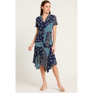 Nanette Lepore Patch Print Midi Dress Womens 2 Retro 50s Modest Feminine Classic